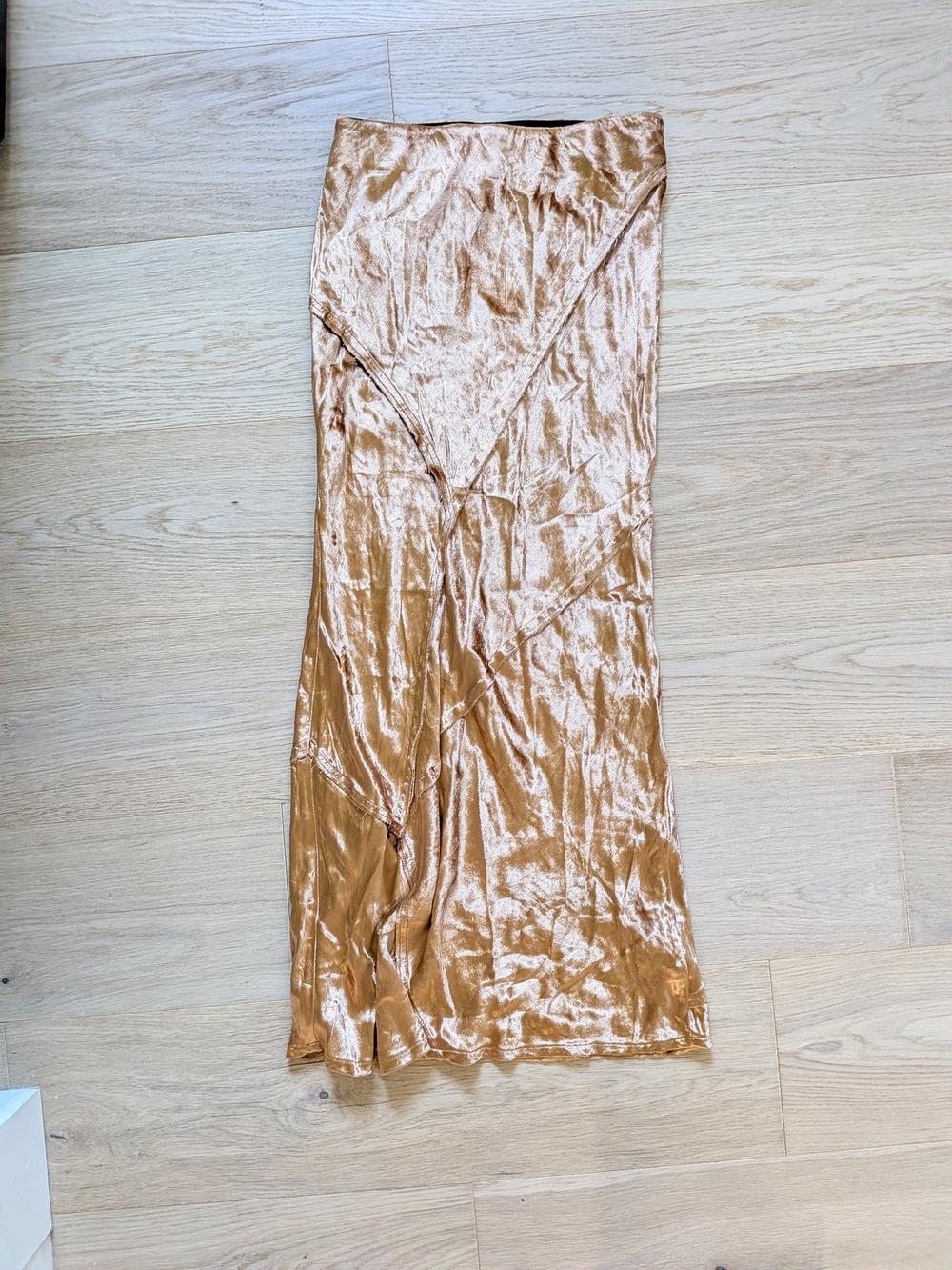 Free People Metallic Copper Gold Velvet Maxi Skirt